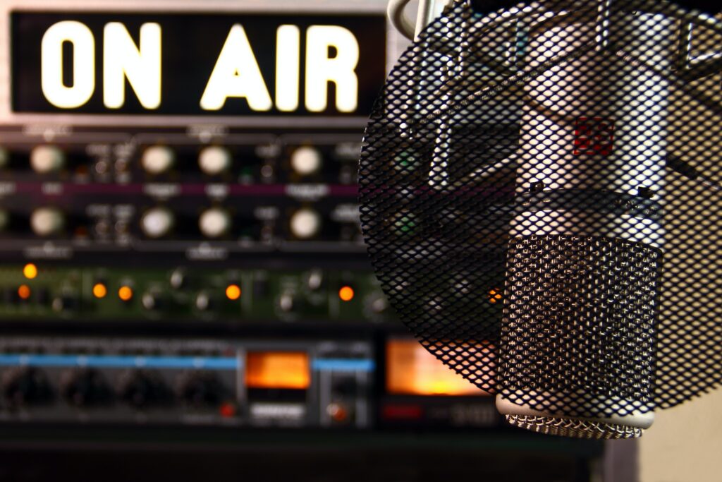 On air sign in radio studio